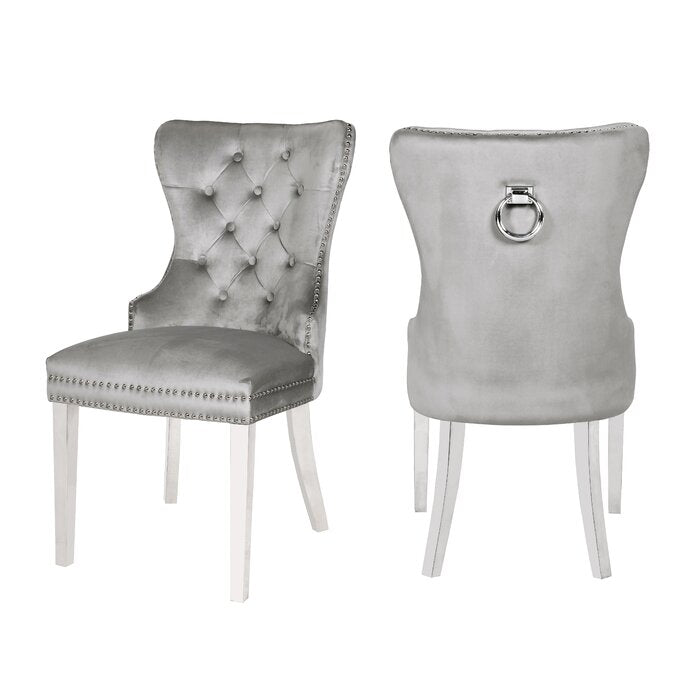 Erica 2PC stainless steel Legs chairs made with Tufted Upholstered Velvet Fabric Dark Gray