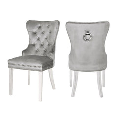 Erica 2PC stainless steel Legs chairs made with Tufted Upholstered Velvet Fabric Dark Gray