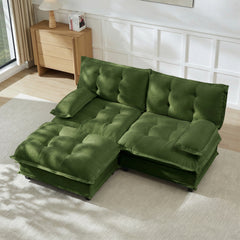77" L Shaped Modern Sofa Modular Sectional Cloud Couch with Ottoman, 2-Seat Chenille Deep Seat Sofa with Comfy Lattice Decored Seat Cushion, for Living Room, Bedroom and Apartment,Green