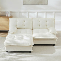 77" L Shaped Modern Sofa Modular Sectional Cloud Couch with Ottoman, 2-Seat Chenille Deep Seat Sofa with Comfy Lattice Decored Seat Cushion, for Living Room, Bedroom and Apartment,Beige