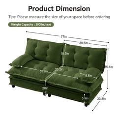 77 " Loveseat, Modern Sectional Couch, 2-Seats Sofa for Living Room Bedroom and Apartment, Comfy Cloud Couches in Lattice Decored Seat Cushion, Breathable Chenille Fabric, Green