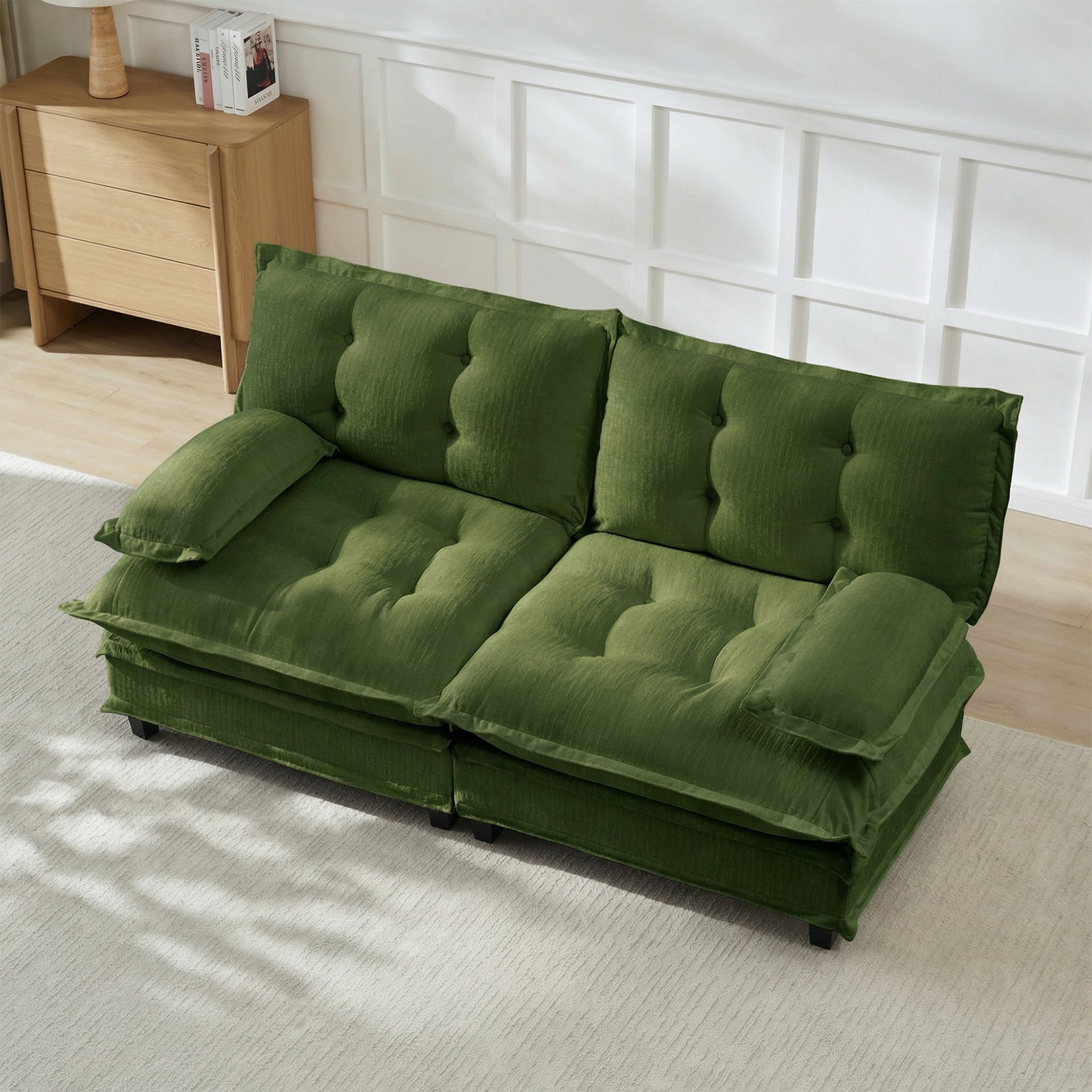77 " Loveseat, Modern Sectional Couch, 2-Seats Sofa for Living Room Bedroom and Apartment, Comfy Cloud Couches in Lattice Decored Seat Cushion, Breathable Chenille Fabric, Green