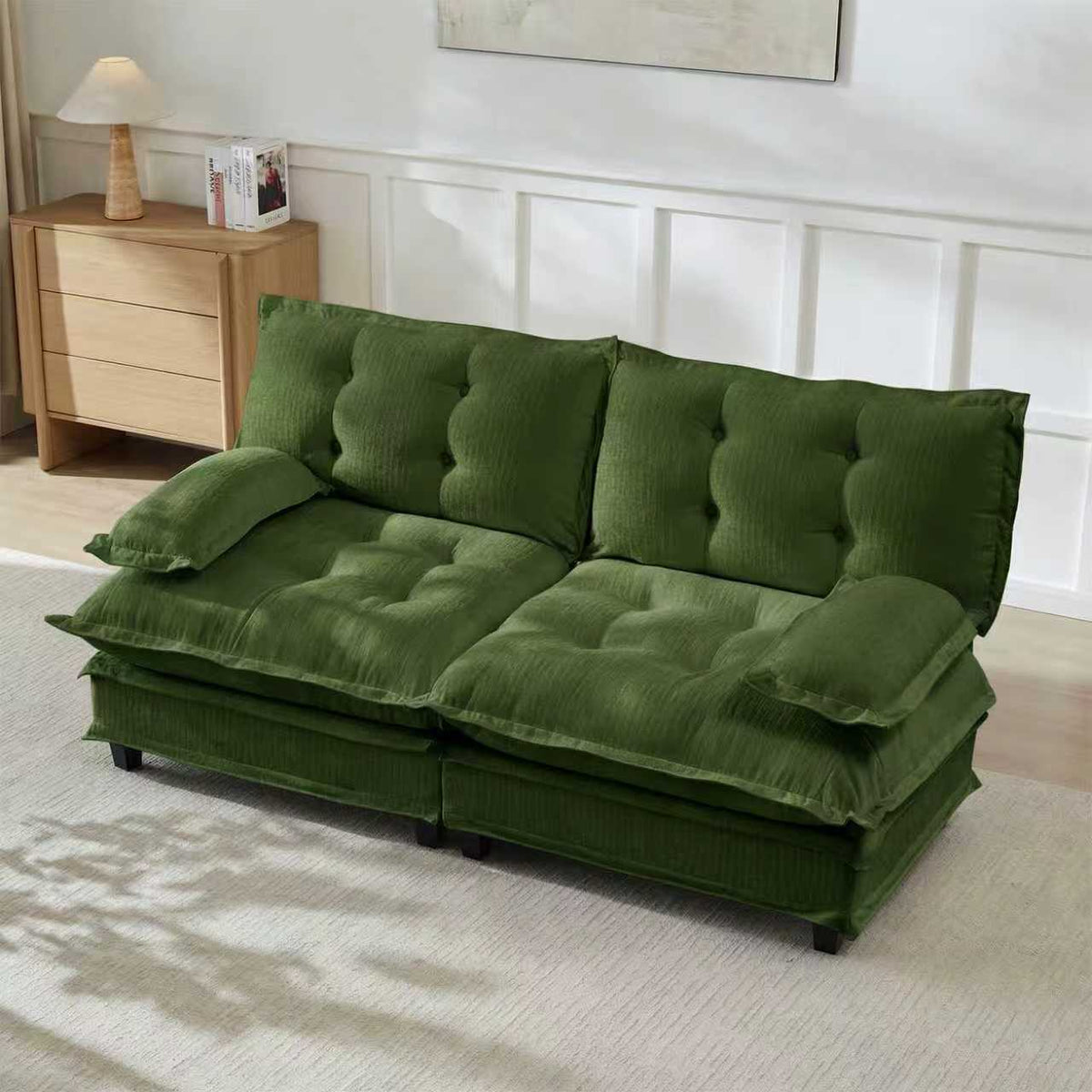 77 " Loveseat, Modern Sectional Couch, 2-Seats Sofa for Living Room Bedroom and Apartment, Comfy Cloud Couches in Lattice Decored Seat Cushion, Breathable Chenille Fabric, Green
