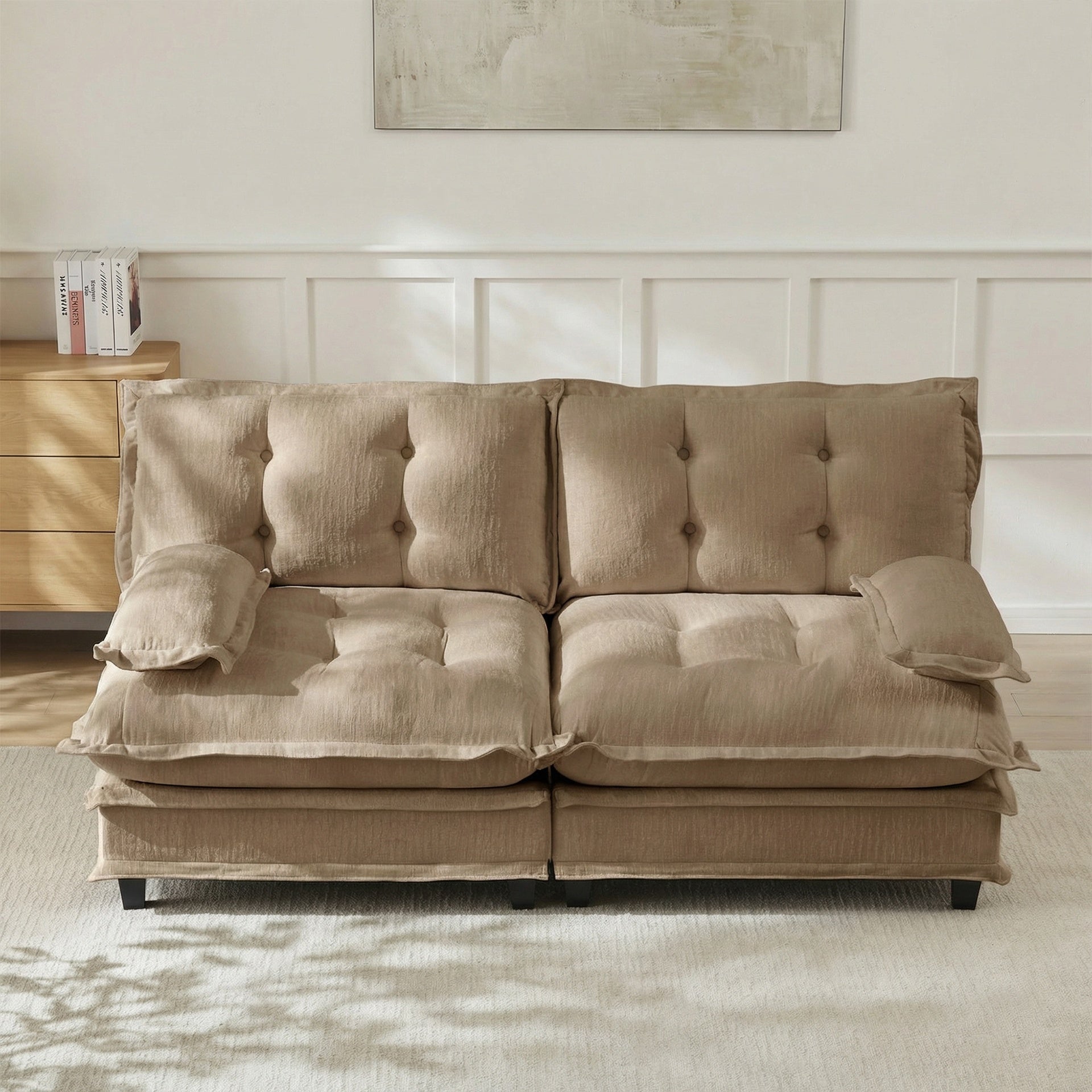77 " Loveseat, Modern Sectional Couch, 2-Seats Sofa for Living Room Bedroom and Apartment, Comfy Cloud Couches in Lattice Decored Seat Cushion, Breathable Chenille Fabric, Light coffee