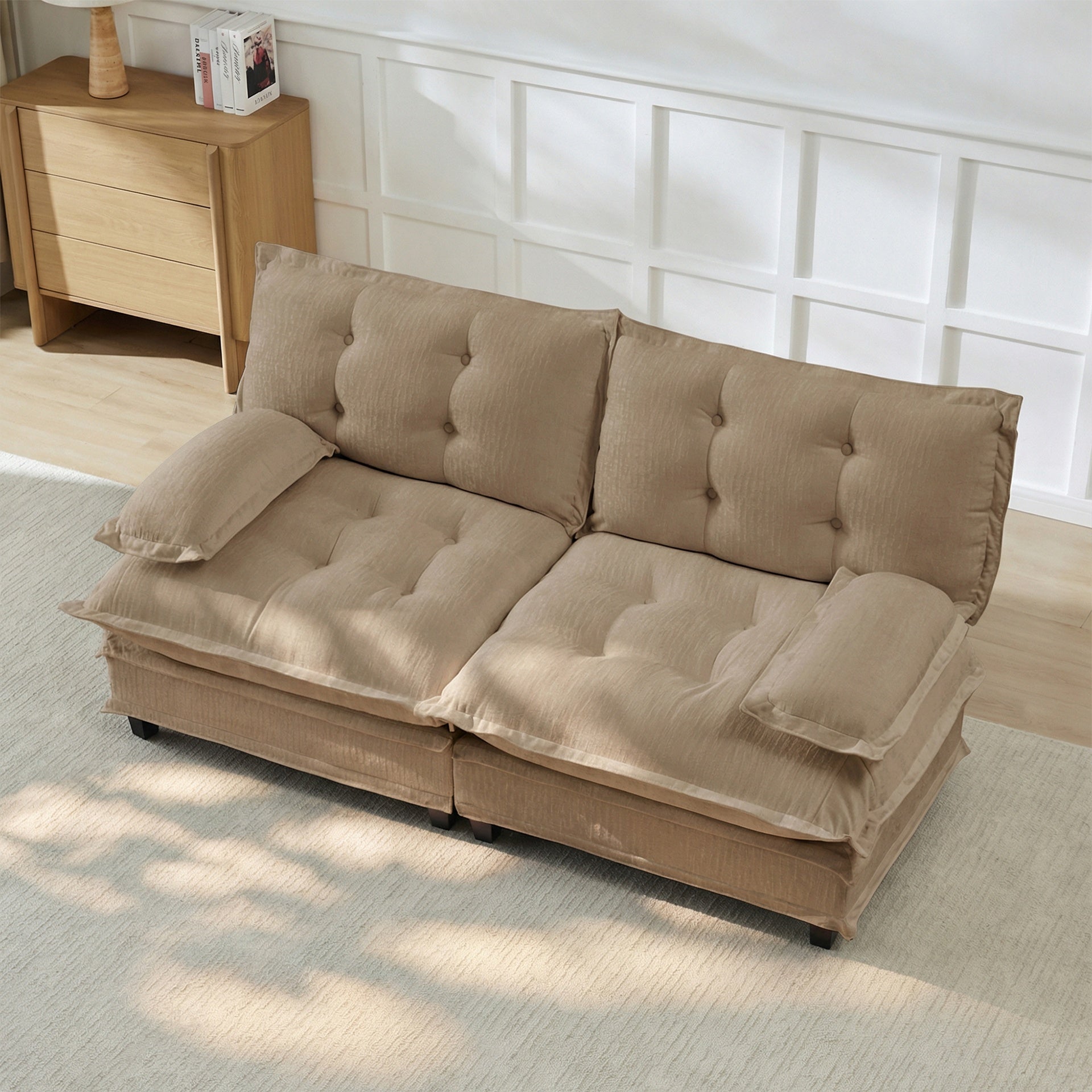77 " Loveseat, Modern Sectional Couch, 2-Seats Sofa for Living Room Bedroom and Apartment, Comfy Cloud Couches in Lattice Decored Seat Cushion, Breathable Chenille Fabric, Light coffee