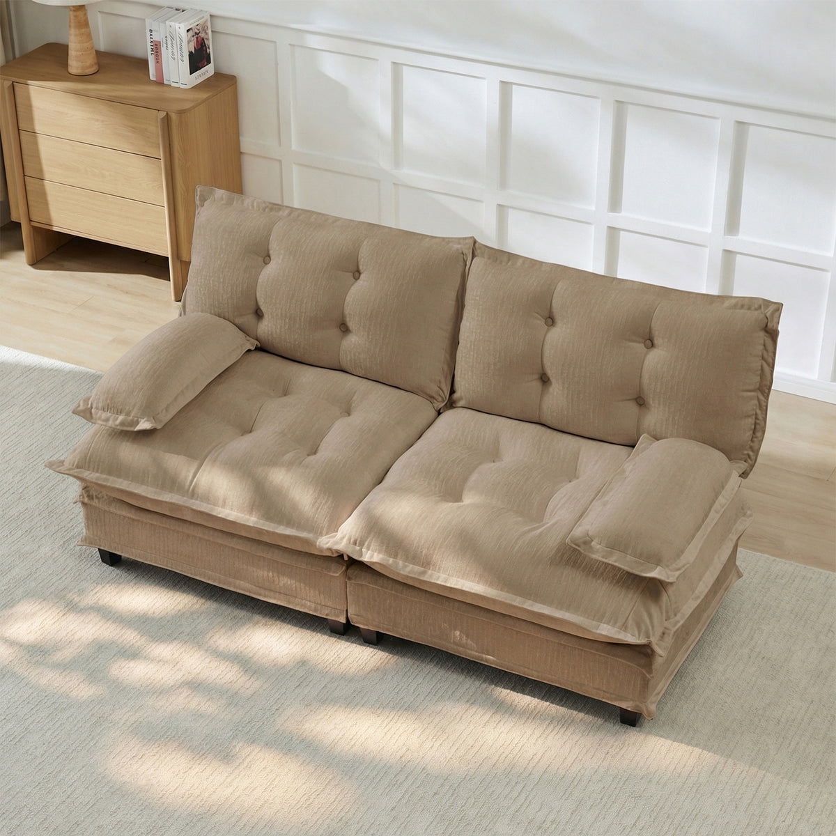 77 " Loveseat, Modern Sectional Couch, 2-Seats Sofa for Living Room Bedroom and Apartment, Comfy Cloud Couches in Lattice Decored Seat Cushion, Breathable Chenille Fabric, Light coffee