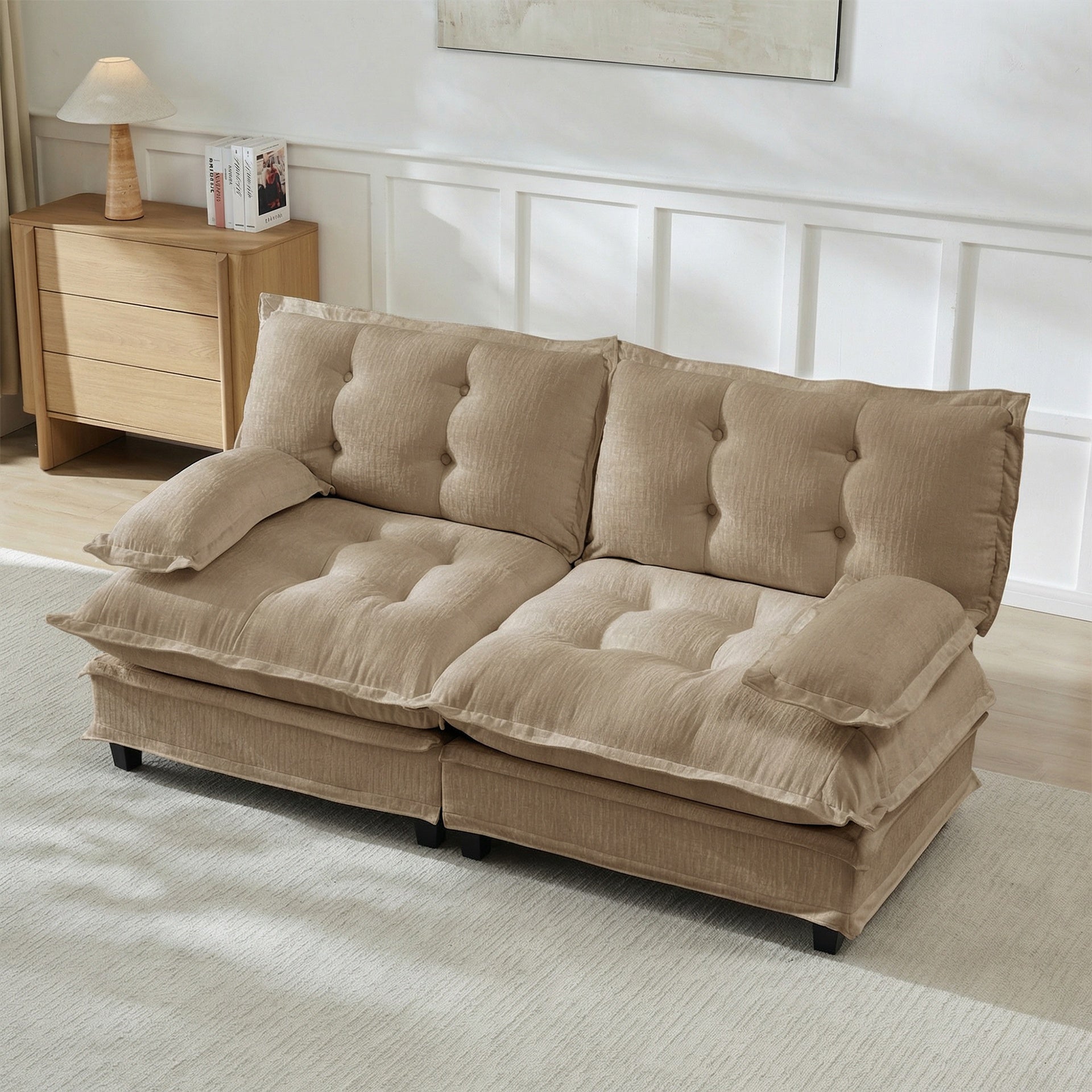 77 " Loveseat, Modern Sectional Couch, 2-Seats Sofa for Living Room Bedroom and Apartment, Comfy Cloud Couches in Lattice Decored Seat Cushion, Breathable Chenille Fabric, Light coffee
