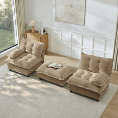 77" L Shaped Modern Sofa Modular Sectional Cloud Couch with Ottoman, 2-Seat Chenille Deep Seat Sofa with Comfy Lattice Decored Seat Cushion, for Living Room, Bedroom and Apartment,Light coffee