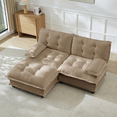 77" L Shaped Modern Sofa Modular Sectional Cloud Couch with Ottoman, 2-Seat Chenille Deep Seat Sofa with Comfy Lattice Decored Seat Cushion, for Living Room, Bedroom and Apartment,Light coffee