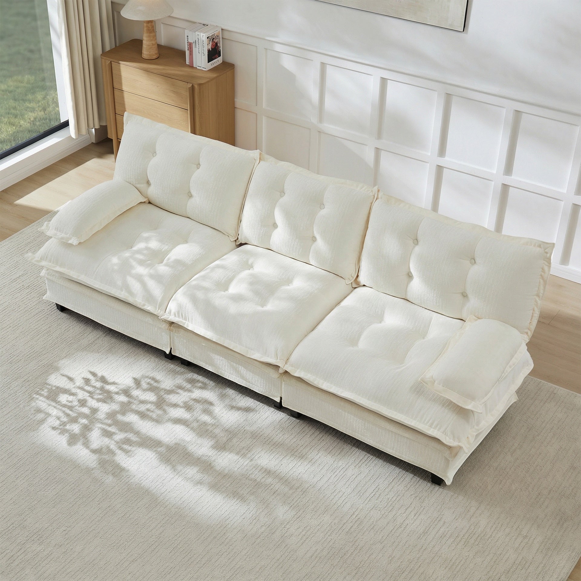 107" 3-Seater Cloud Sofa, Modular Sectional Couch, Modern Deep Seat Sofa for Living Room, Comfy Lattice Decored Seat Cushion, Breathable Chenille Fabric, Beige