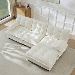 107" 3-Seater Cloud Sofa, Modular Sectional Couch, Modern Deep Seat Sofa for Living Room, Comfy Lattice Decored Seat Cushion, Breathable Chenille Fabric, Beige