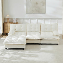 107" 3-Seater Cloud Sofa, Modular Sectional Couch, Modern Deep Seat Sofa for Living Room, Comfy Lattice Decored Seat Cushion, Breathable Chenille Fabric, Beige