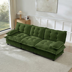 107" 3-Seater Cloud Sofa, Modular Sectional Couch, Modern Deep Seat Sofa for Living Room, Comfy Lattice Decored Seat Cushion, Breathable Chenille Fabric, Green