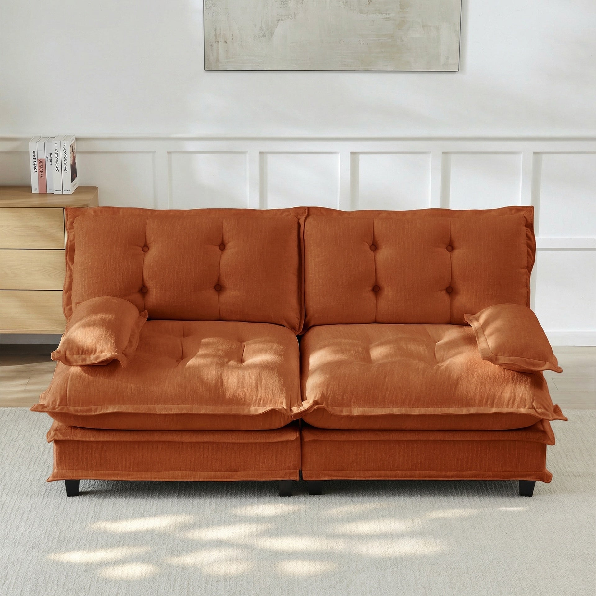 77 " Loveseat, Modern Sectional Couch, 2-Seats Sofa for Living Room Bedroom and Apartment, Comfy Cloud Couches in Lattice Decored Seat Cushion, Breathable Chenille Fabric, Orange