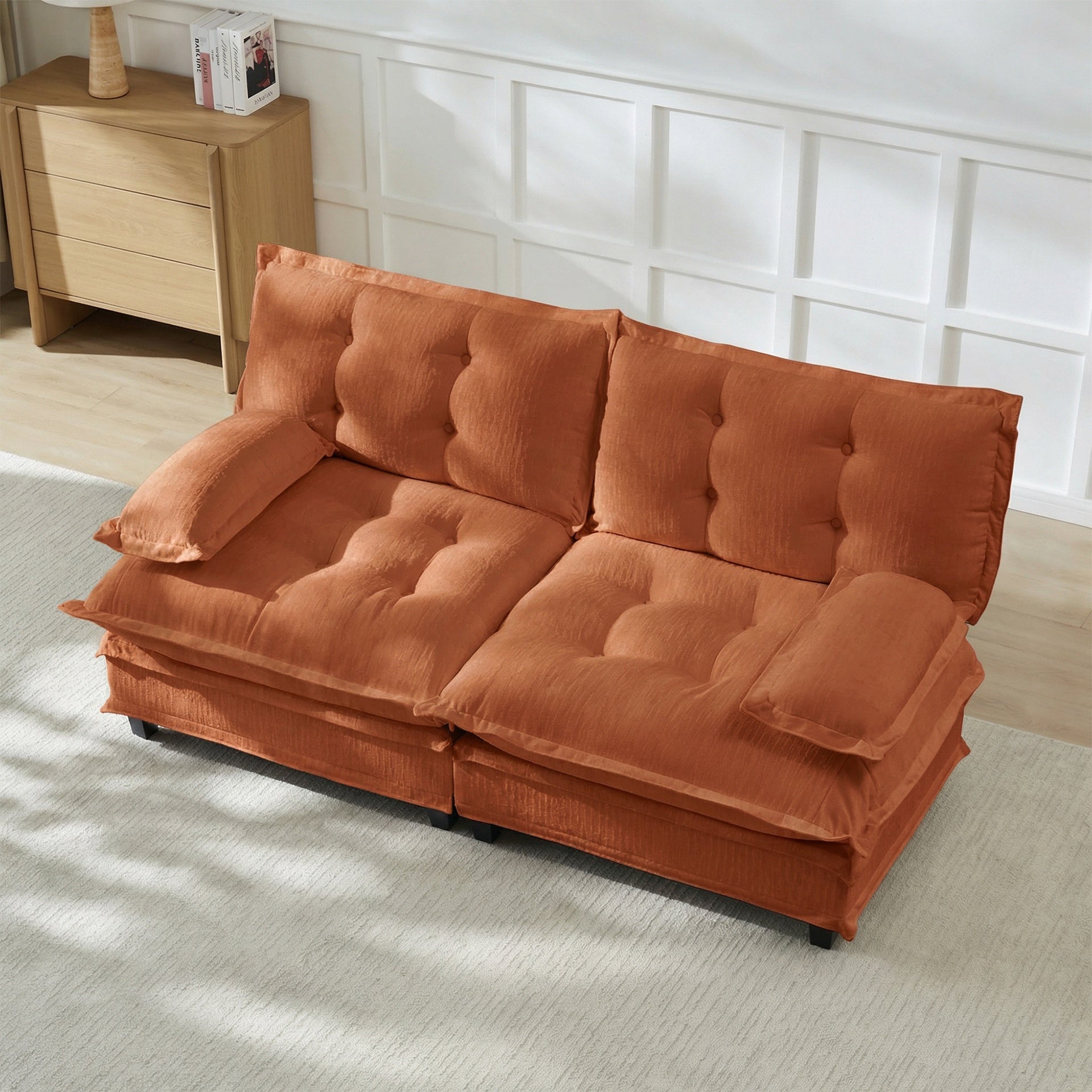 77 " Loveseat, Modern Sectional Couch, 2-Seats Sofa for Living Room Bedroom and Apartment, Comfy Cloud Couches in Lattice Decored Seat Cushion, Breathable Chenille Fabric, Orange