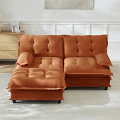 77" L Shaped Modern Sofa Modular Sectional Cloud Couch with Ottoman, 2-Seat Chenille Deep Seat Sofa with Comfy Lattice Decored Seat Cushion, for Living Room, Bedroom and Apartment,Orange
