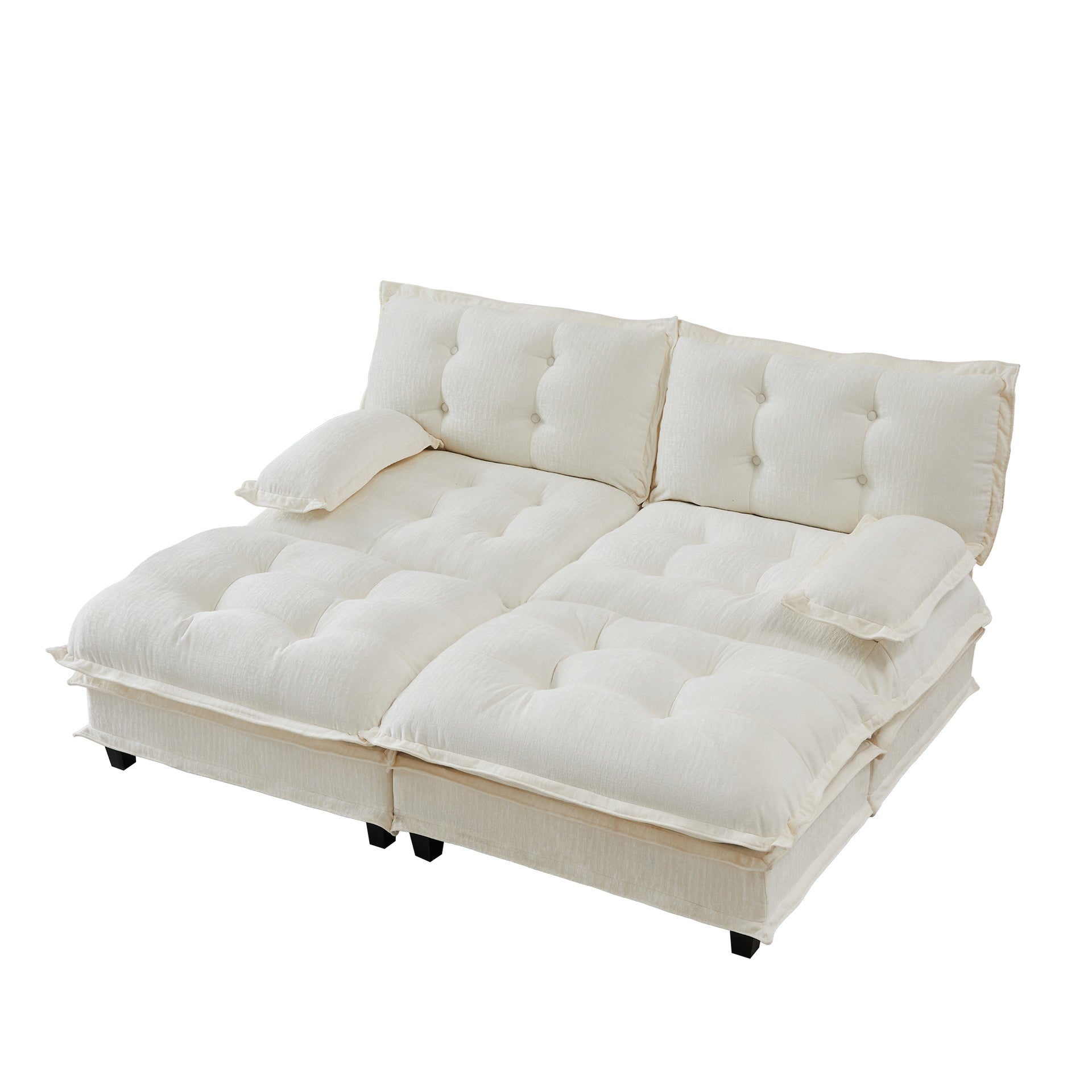 77"  Modern Sofa Modular Sectional Cloud Couch with 2 Ottomans, 2-Seat Chenille Deep Seat Sofa with Comfy Lattice Decored Seat Cushion, Sleeper Sofa Bed for Living Room, Bedroom and Apartment,Beige