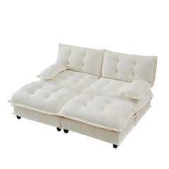 77"  Modern Sofa Modular Sectional Cloud Couch with 2 Ottomans, 2-Seat Chenille Deep Seat Sofa with Comfy Lattice Decored Seat Cushion, Sleeper Sofa Bed for Living Room, Bedroom and Apartment,Beige