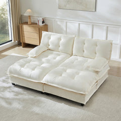 77"  Modern Sofa Modular Sectional Cloud Couch with 2 Ottomans, 2-Seat Chenille Deep Seat Sofa with Comfy Lattice Decored Seat Cushion, Sleeper Sofa Bed for Living Room, Bedroom and Apartment,Beige
