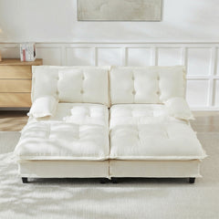 77"  Modern Sofa Modular Sectional Cloud Couch with 2 Ottomans, 2-Seat Chenille Deep Seat Sofa with Comfy Lattice Decored Seat Cushion, Sleeper Sofa Bed for Living Room, Bedroom and Apartment,Beige