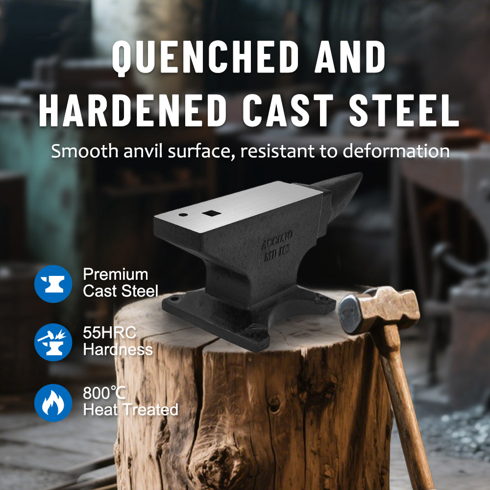 Single Horn Anvil,100Lbs Cast Steel Anvil, High Hardness Anvil, Four holes in the Base for Fixing, Large Countertop and Stable Base, with Round and Square Hole, Metalsmith Tool for Bending and Shaping