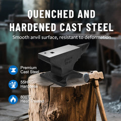 Single Horn Anvil,100Lbs Cast Steel Anvil, High Hardness Anvil, Four holes in the Base for Fixing, Large Countertop and Stable Base, with Round and Square Hole, Metalsmith Tool for Bending and Shaping