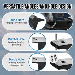 Single Horn Anvil, 110Lbs/50kg Cast Steel Anvil, High Hardness Rugged Round Horn Anvil Blacksmith, Large Countertop and Stable Base, with Round and Square Hole, Metalsmith Tool for Bending and Shaping