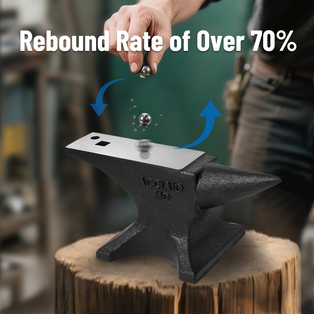 Single Horn Anvil, 110Lbs/50kg Cast Steel Anvil, High Hardness Rugged Round Horn Anvil Blacksmith, Large Countertop and Stable Base, with Round and Square Hole, Metalsmith Tool for Bending and Shaping