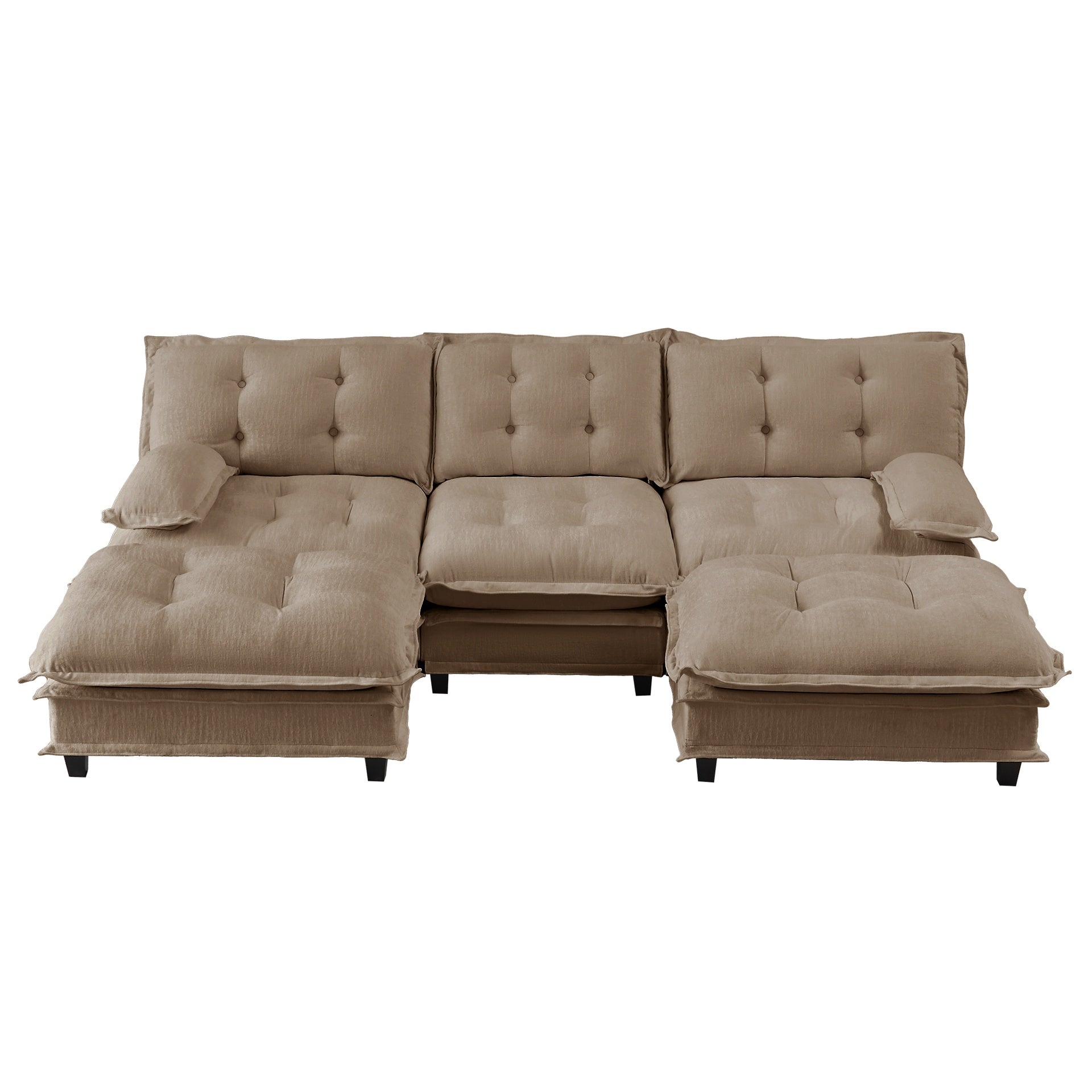 107" U Shaped Modern Sofa Modular Sectional Cloud Couch with  2 Ottomans, 3-Seat Chenille Deep Seat Sofa with Comfy Lattice Decored Seat Cushion, Bedroom and Apartment, Light coffee