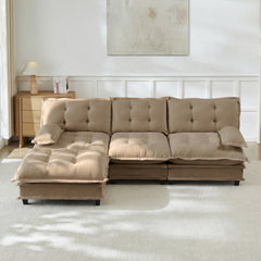 107" L Shaped Modern Sofa Modular Sectional Cloud Couch with Ottoman, 3-Seat Chenille Deep Seat Sofa with Comfy Lattice Decored Seat Cushion, Bedroom and Apartment, Light coffee
