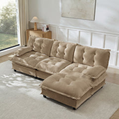 107" L Shaped Modern Sofa Modular Sectional Cloud Couch with Ottoman, 3-Seat Chenille Deep Seat Sofa with Comfy Lattice Decored Seat Cushion, Bedroom and Apartment, Light coffee