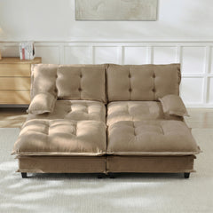 77"  Modern Sofa Modular Sectional Cloud Couch with 2 Ottoman, 2-Seat Chenille Deep Seat Sofa with Comfy Lattice Decored Seat Cushion, Sleeper Sofa Bed for Living Room, Apartment,Light coffee