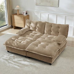 77"  Modern Sofa Modular Sectional Cloud Couch with 2 Ottoman, 2-Seat Chenille Deep Seat Sofa with Comfy Lattice Decored Seat Cushion, Sleeper Sofa Bed for Living Room, Apartment,Light coffee