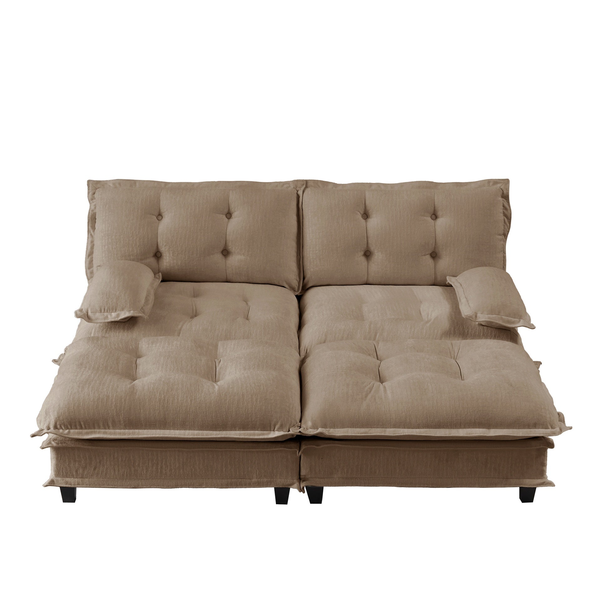77"  Modern Sofa Modular Sectional Cloud Couch with 2 Ottoman, 2-Seat Chenille Deep Seat Sofa with Comfy Lattice Decored Seat Cushion, Sleeper Sofa Bed for Living Room, Apartment,Light coffee