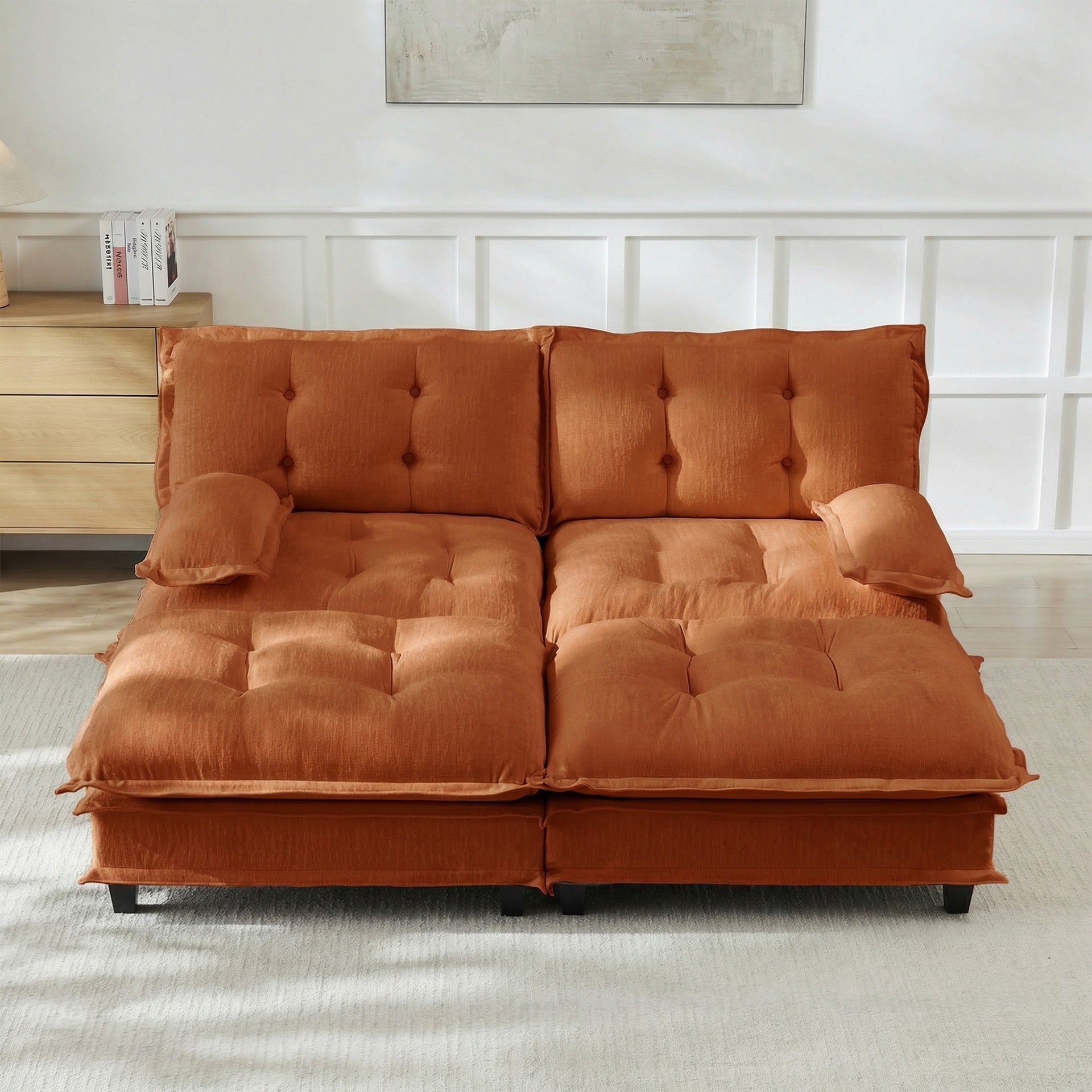 77"  Modern Sofa Modular Sectional Cloud Couch with 2 Ottoman, 2-Seat Chenille Deep Seat Sofa with Comfy Lattice Decored Seat Cushion, Sleeper Sofa Bed for Living Room, Bedroom and Apartment,Orange