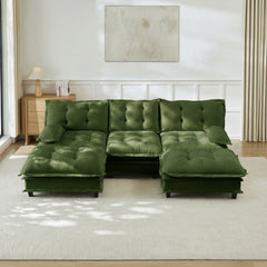 107" U Shaped Modern Sofa Modular Sectional Cloud Couch with  2 Ottomans, 3-Seat Chenille Deep Seat Sofa with Comfy Lattice Decored Seat Cushion, Bedroom and Apartment, Green