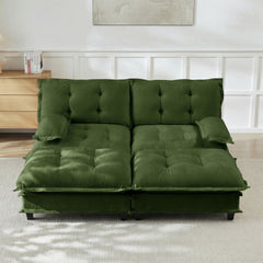 77"  Modern Sofa Modular Sectional Cloud Couch with 2 Ottoman, 2-Seat Chenille Deep Seat Sofa with Comfy Lattice Decored Seat Cushion, Sleeper Sofa Bed for Living Room, Bedroom and Apartment,Green