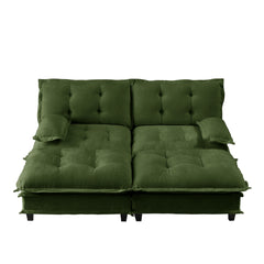77"  Modern Sofa Modular Sectional Cloud Couch with 2 Ottoman, 2-Seat Chenille Deep Seat Sofa with Comfy Lattice Decored Seat Cushion, Sleeper Sofa Bed for Living Room, Bedroom and Apartment,Green