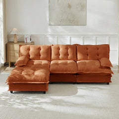 107" L Shaped Modern Sofa Modular Sectional Cloud Couch with Ottoman, 3-Seat Chenille Deep Seat Sofa with Comfy Lattice Decored Seat Cushion, Bedroom and Apartment, Orange
