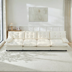138" 4-Seater Cloud Sofa, Modular Sectional Couch, Modern Deep Seat Sofa for Living Room, Comfy Lattice Decored Seat Cushion, Breathable Chenille Fabric, Beige