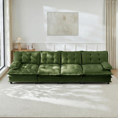 138" 4-Seater Cloud Sofa, Modular Sectional Couch, Modern Deep Seat Sofa for Living Room, Comfy Lattice Decored Seat Cushion, Breathable Chenille Fabric, Green