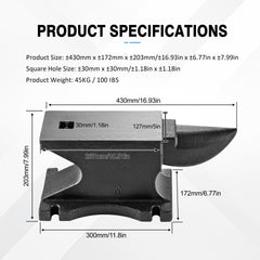 Cast Iron Anvil,100lbs Single Horn Anvil 10.5 x 5 inch Counterop and Stable Base, High Hardness Rugged Round Horn Anvil Blacksmith for Bending Shaping Twisting Forging Riveting Flattening