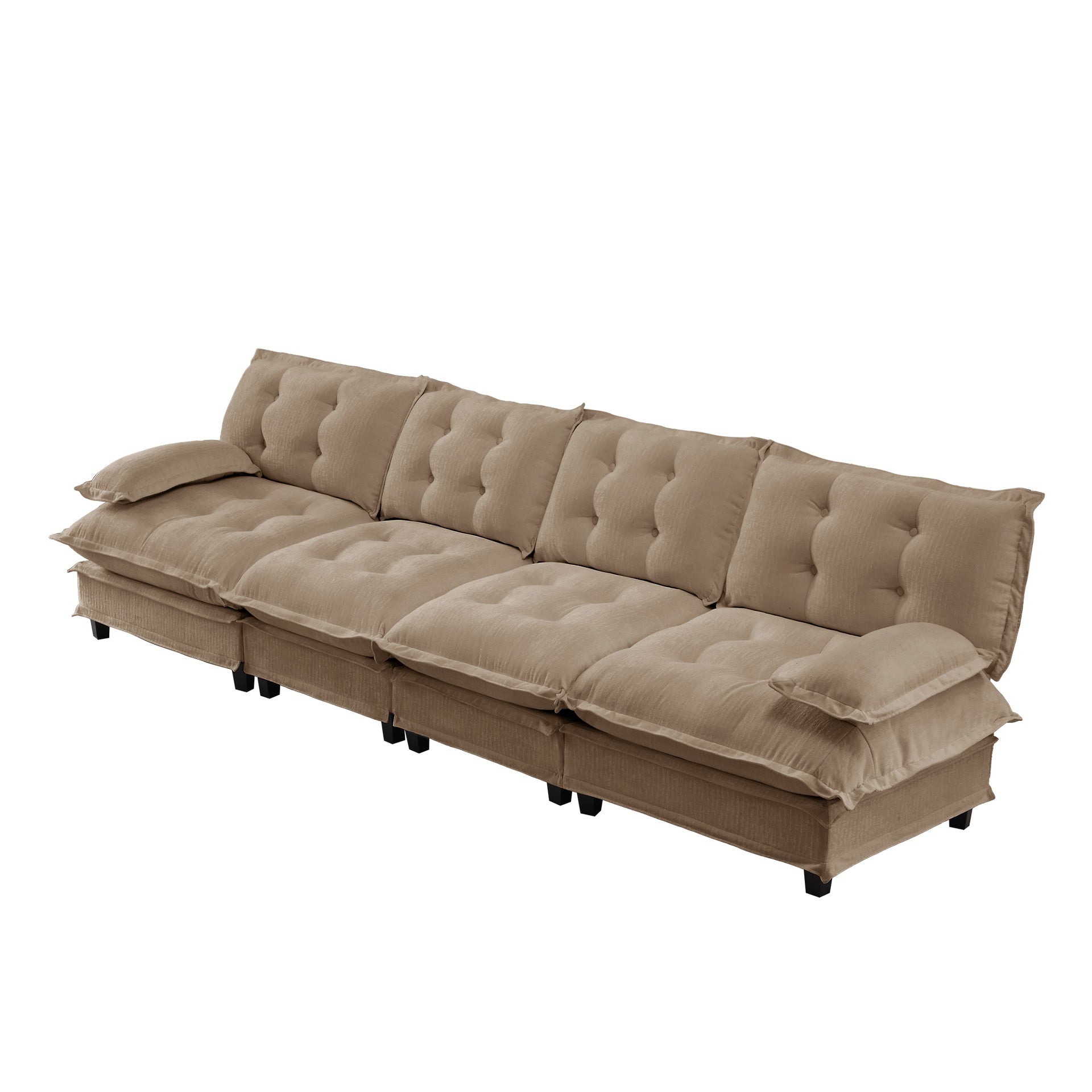 138" 4-Seater Cloud Sofa, Modular Sectional Couch, Modern Deep Seat Sofa for Living Room, Comfy Lattice Decored Seat Cushion, Breathable Chenille Fabric, Light coffee