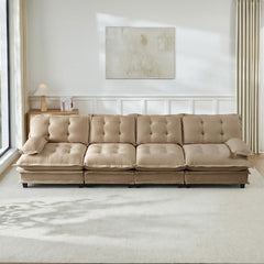 138" 4-Seater Cloud Sofa, Modular Sectional Couch, Modern Deep Seat Sofa for Living Room, Comfy Lattice Decored Seat Cushion, Breathable Chenille Fabric, Light coffee