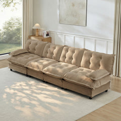 138" 4-Seater Cloud Sofa, Modular Sectional Couch, Modern Deep Seat Sofa for Living Room, Comfy Lattice Decored Seat Cushion, Breathable Chenille Fabric, Light coffee