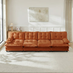 138" 4-Seater Cloud Sofa, Modular Sectional Couch, Modern Deep Seat Sofa for Living Room, Comfy Lattice Decored Seat Cushion, Breathable Chenille Fabric, Orange