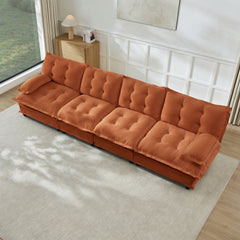 138" 4-Seater Cloud Sofa, Modular Sectional Couch, Modern Deep Seat Sofa for Living Room, Comfy Lattice Decored Seat Cushion, Breathable Chenille Fabric, Orange