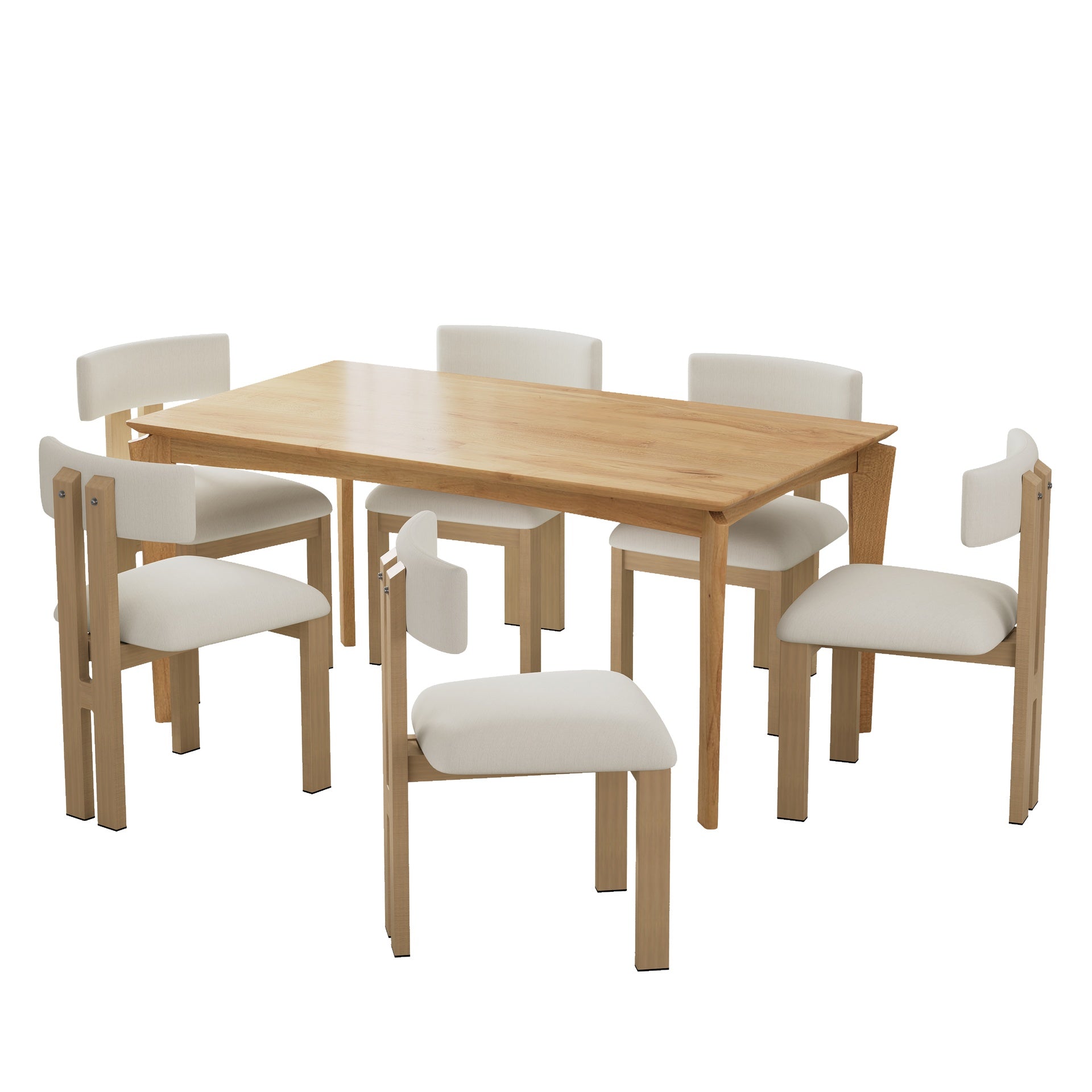 7- Piece Dining Set,Upholstered Armless Dining Chairs With Metal Legs (Set of 6) (Beige) +Wood Dining Table (Natural)