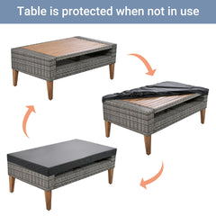 <Old SKU: FG201219AAA> 6-Pieces All Weather PE Wicker Sofa Set, Outdoor Rattan sofa With Double Cushions, Wood Legs Wood Table Top, Beige and Gray