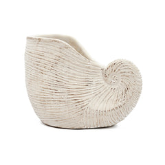 8.5x5.5x6.3" Sand and Cement Nautilus Shell Planter with Textured Beige Finish